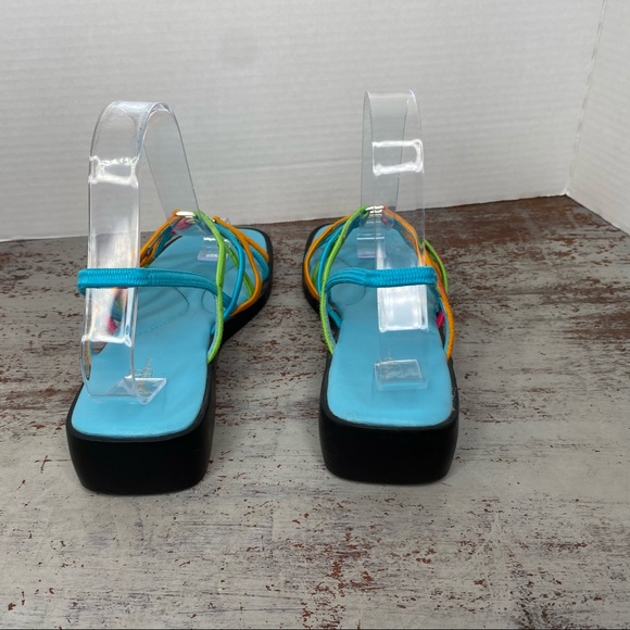 Vintage 90s 1990s Y2K 2000s neon elastic top platform sandals 7.5 retro - Picture 7 of 11